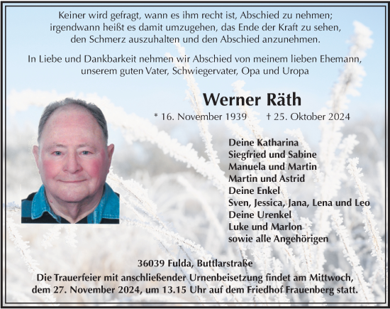 Traueranzeige von Werner Räth von FZ