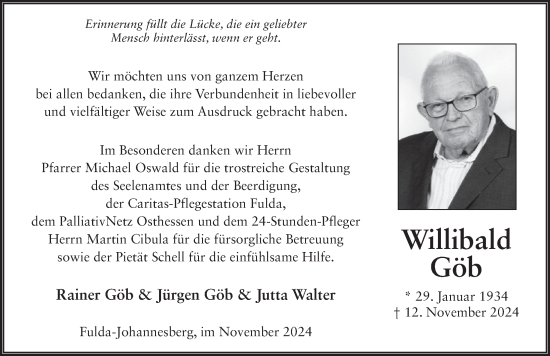Traueranzeige von Willibald Göb von FZ