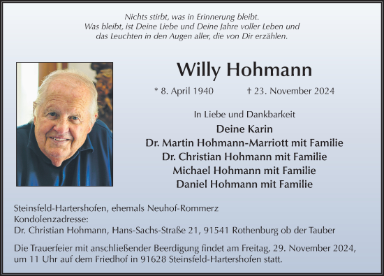 Traueranzeige von Willy Hohmann von FZ