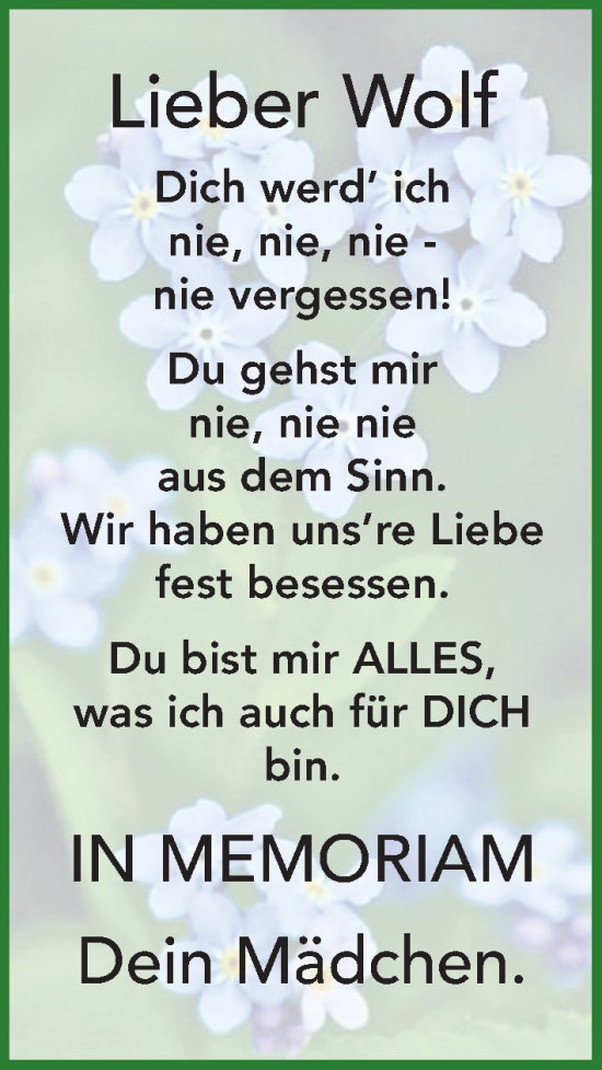 Traueranzeige von Wolfgang Achterling von FZ