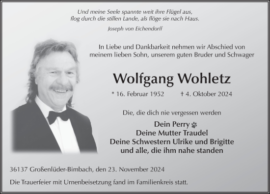 Traueranzeige von Wolfgang Wohletz von FZ