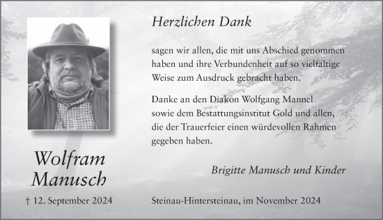 Traueranzeige von Wolfram Manusch von FZ
