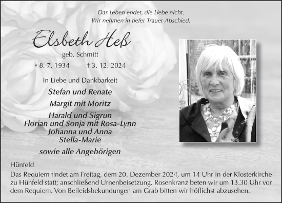 Traueranzeige von Elsbeth Heß von FZ