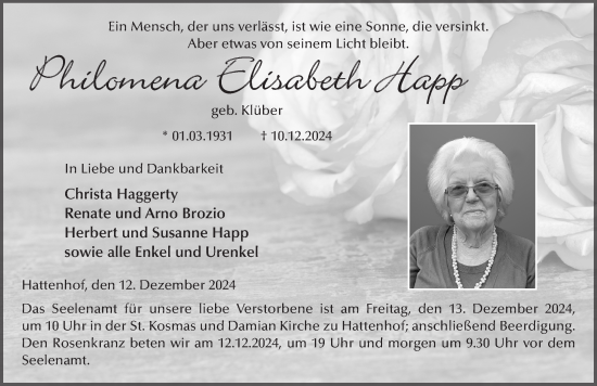 Traueranzeige von Philomena Elisabeth Happ von FZ