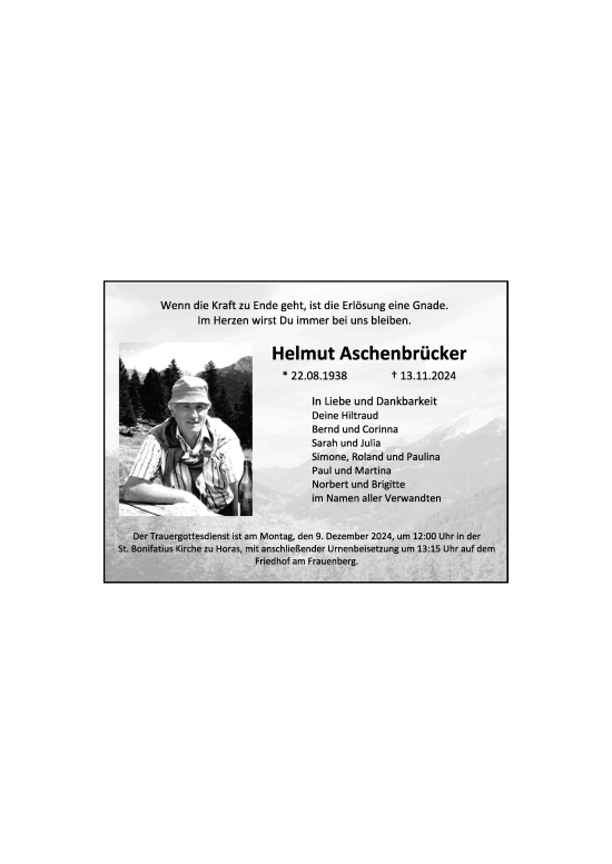 Traueranzeige von Helmut Schenbrücker von FZ