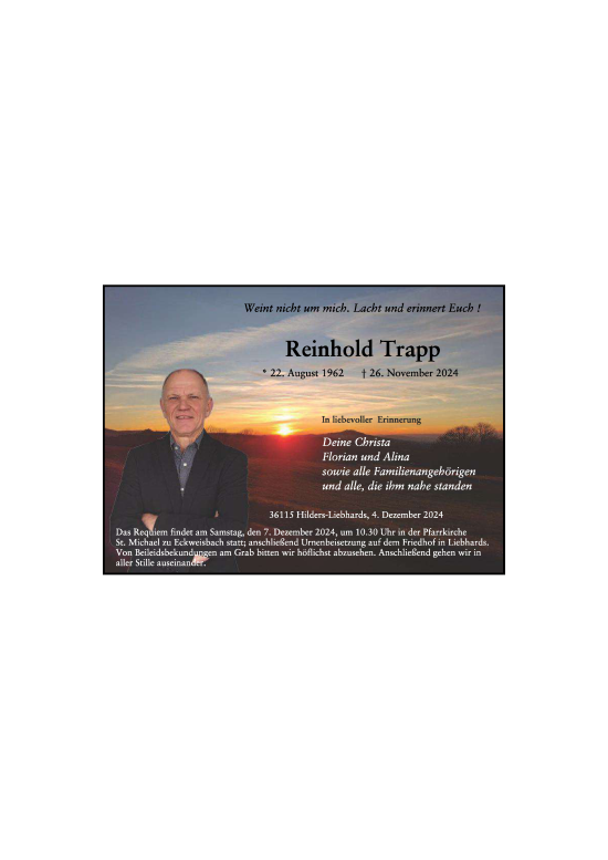 Traueranzeige von Reinhold Trapp von FZ