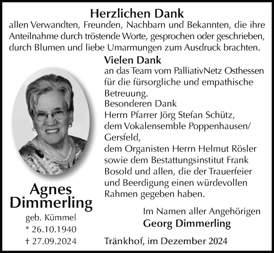 Traueranzeige von Agnes Dimmerling von FZ