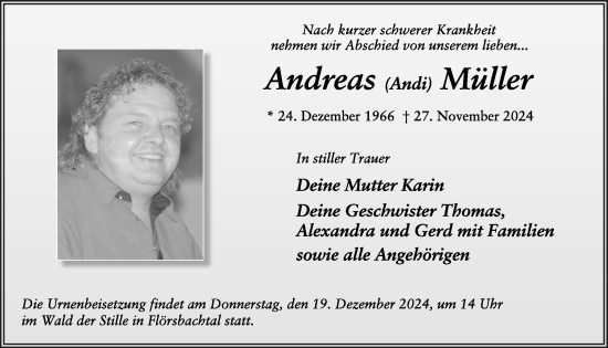 Traueranzeige von Andreas Andi Müller von FZ