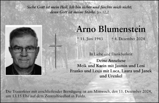 Traueranzeige von Arno Blumenstein von FZ