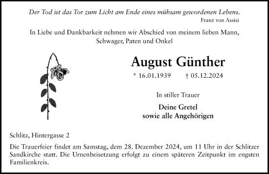 Traueranzeige von August Günther von FZ