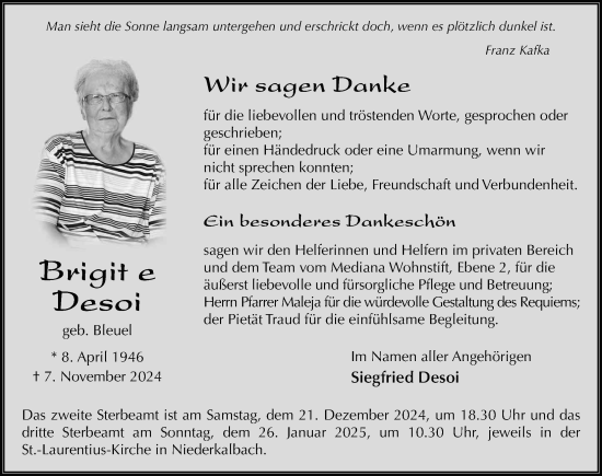 Traueranzeige von Brigitte Desoi von FZ