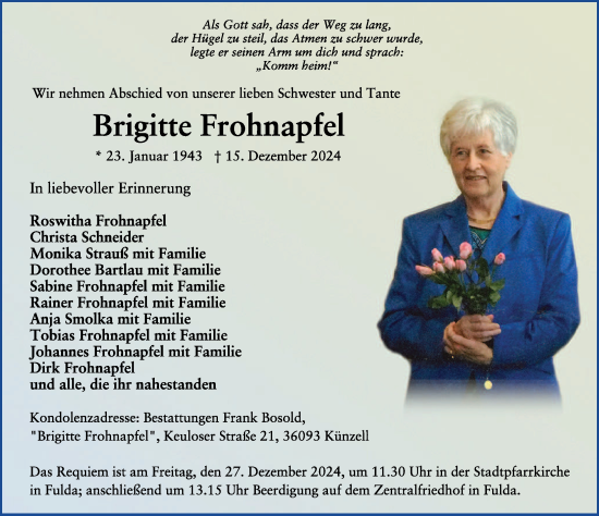 Traueranzeige von Brigitte Frohnapfel von FZ