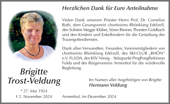 Traueranzeige von Brigitte Trost-Veldung von FZ