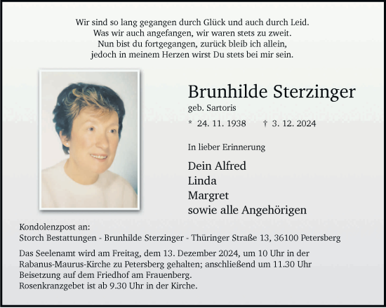 Traueranzeige von Brunhlde Sterzinger von FZ
