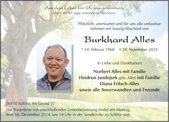 Traueranzeige von Burkhard Alles von FZ