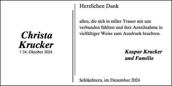 Traueranzeige von Christa Krucker von FZ