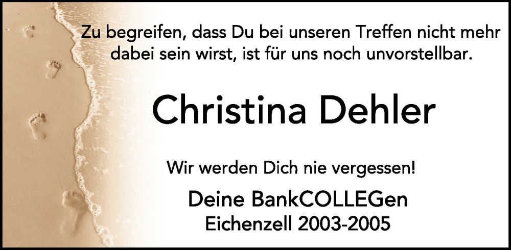  Traueranzeige für Christina Dehler vom 31.12.2024 aus FZ