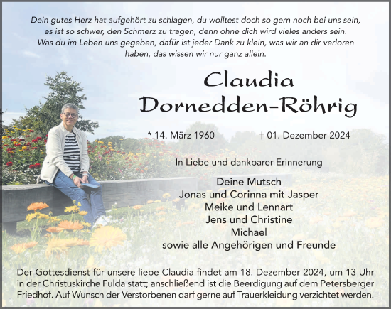Traueranzeige von Claudia Dornedden-Röhrig von FZ
