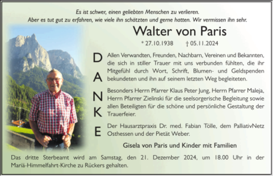 Traueranzeige von Walter von Paris von FZ