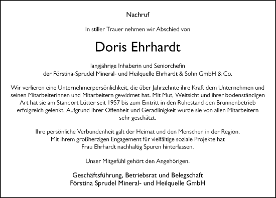 Traueranzeige von Doris Ehrhardt von 1