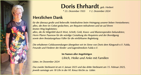Traueranzeige von Doris Ehrhardt von FZ