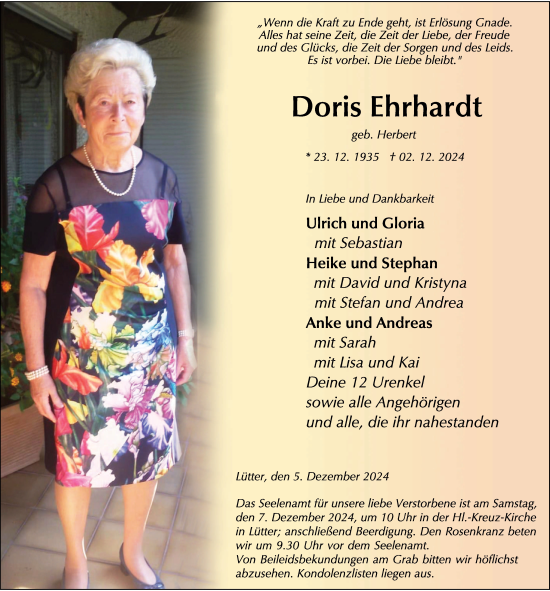 Traueranzeige von Doris Ehrhardt von 1