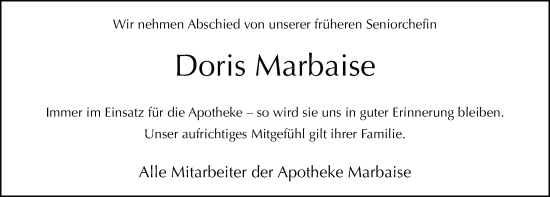 Traueranzeige von Doris Marbaise von FZ