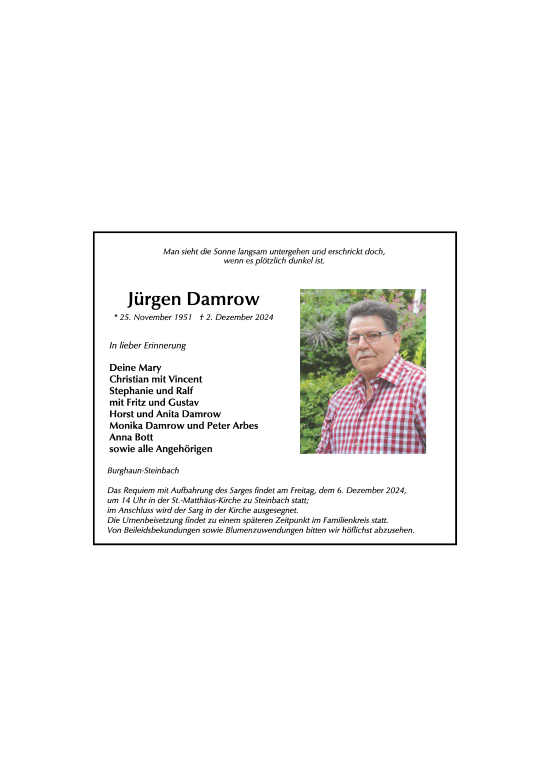 Traueranzeige von Jürgen Damrow von FZ