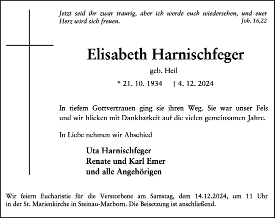 Traueranzeige von Elisabeth Harnischfeger von FZ