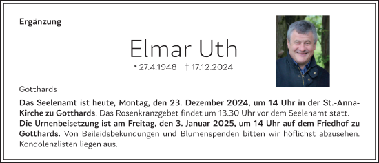 Traueranzeige von Elmar Uth von FZ