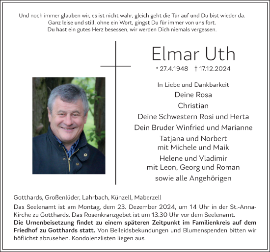 Traueranzeige von Elmar Uth von FZ