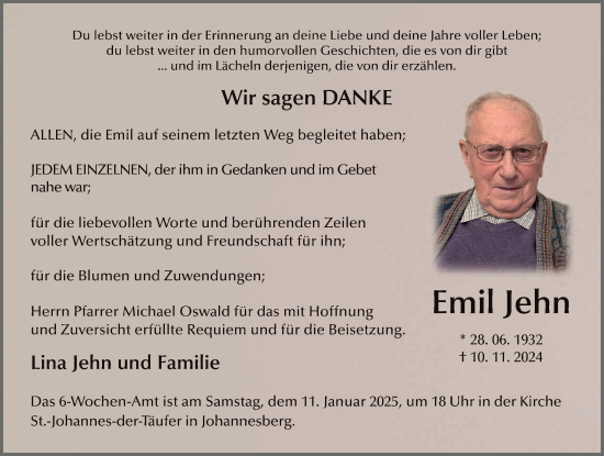 Traueranzeige von Emil Jehn von FZ