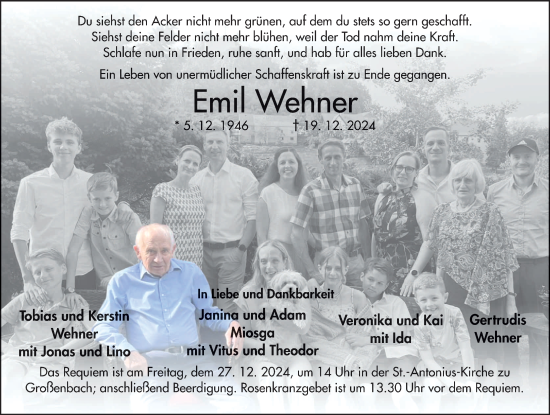 Traueranzeige von Emil Wehner von FZ