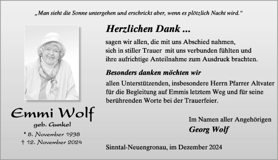 Traueranzeige von Emmi Wolf von FZ