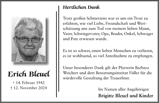 Traueranzeige von Erich Bleuel von FZ