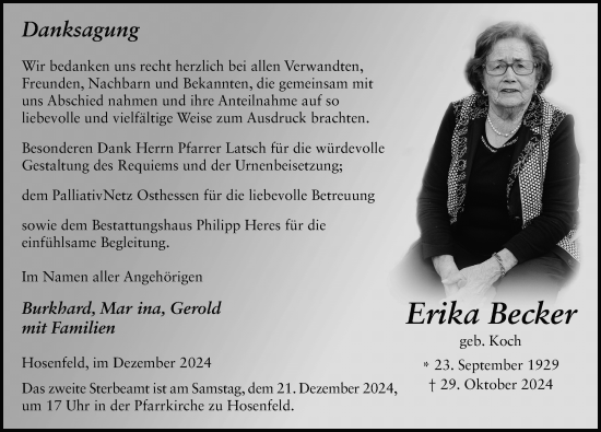 Traueranzeige von Erika Becker von FZ