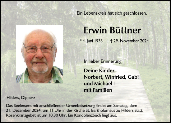 Traueranzeige von Erwin Büttner von FZ