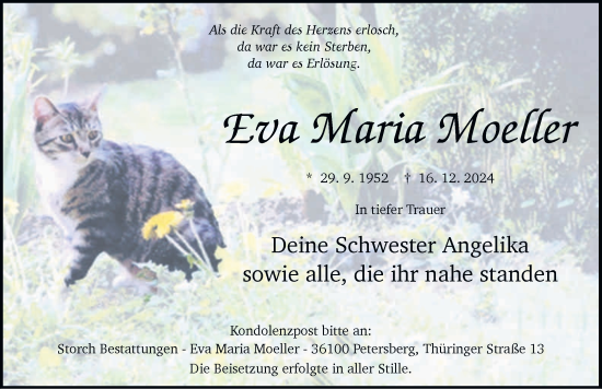 Traueranzeige von Eva Maria Moeller von FZ