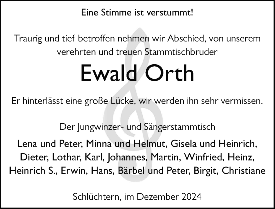 Traueranzeige von Ewald Orth von FZ