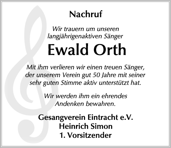 Traueranzeige von Ewald Orth von FZ