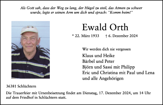Traueranzeige von Ewald Orth von FZ