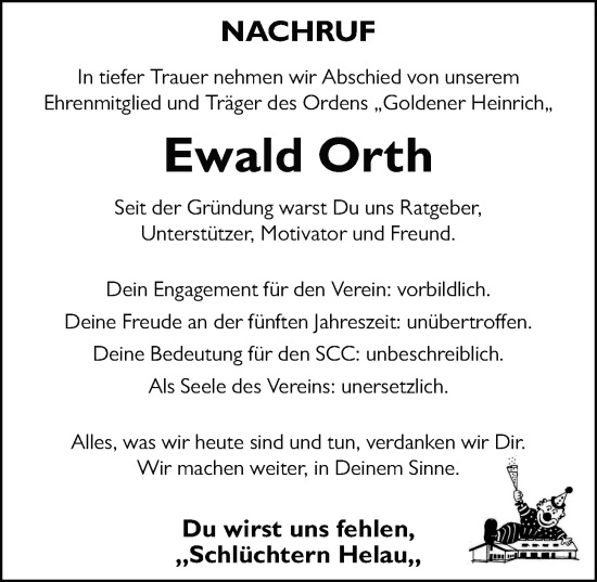 Traueranzeige von Ewald Orth von FZ