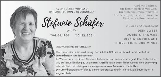Traueranzeige von Stefanie Schäfer von FZ