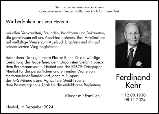 Traueranzeige von Ferdinand Kehr von FZ
