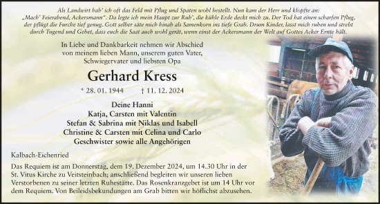 Traueranzeige von Gerhard Kress von FZ