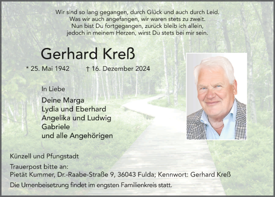 Traueranzeige von Gerhard Kreß von FZ