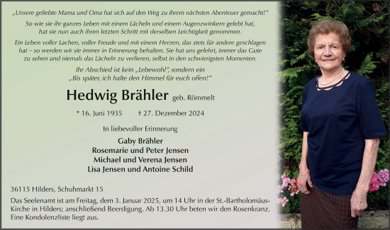 Traueranzeige von Hedwig Brähler von FZ