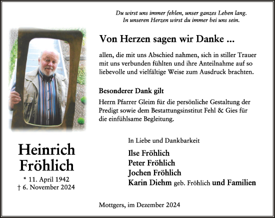 Traueranzeige von Heinrich Fröhlich von FZ
