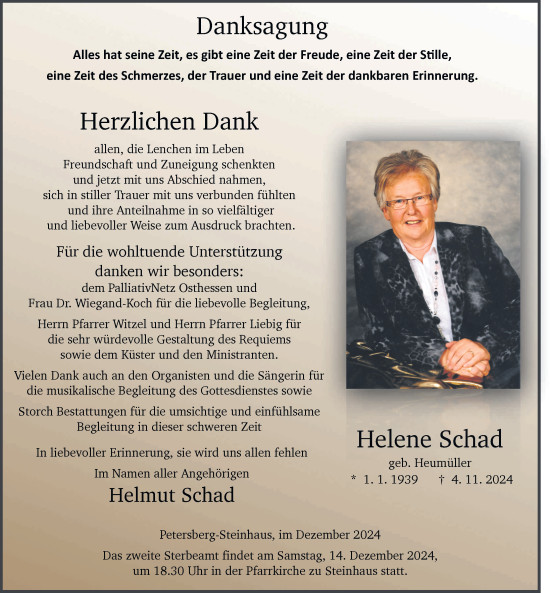 Traueranzeige von Helene Schad von FZ