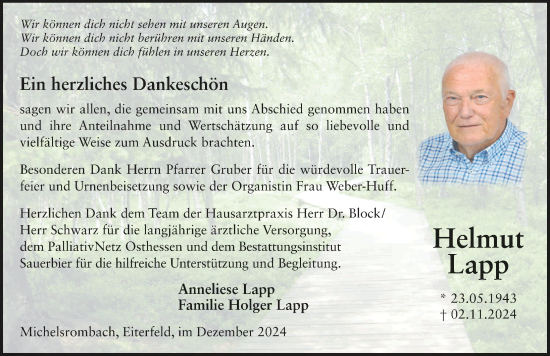 Traueranzeige von Helmut Lapp von FZ